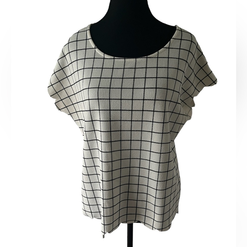 MANDY EVANS Grid Check Printed Top - Black and White, US L